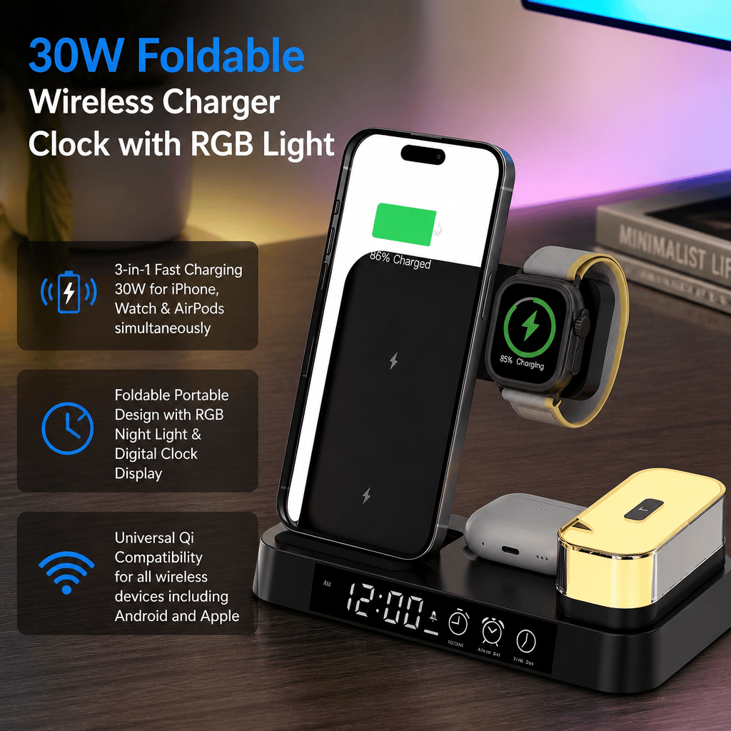 Smart Night Light - 3 In 1 Foldable Wireless Charger